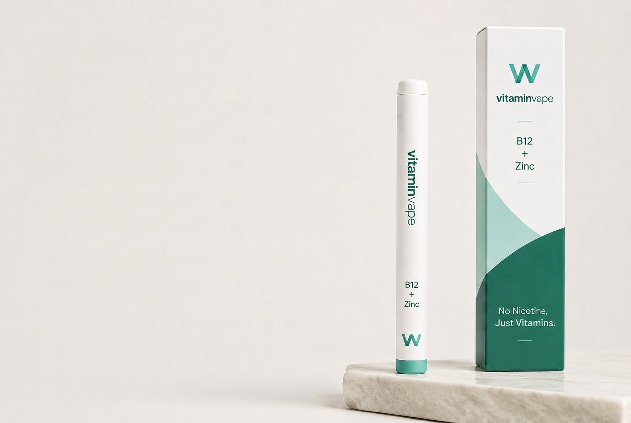vitaminvape — le stick et le coffret B12 + Zinc posés sur du marbre