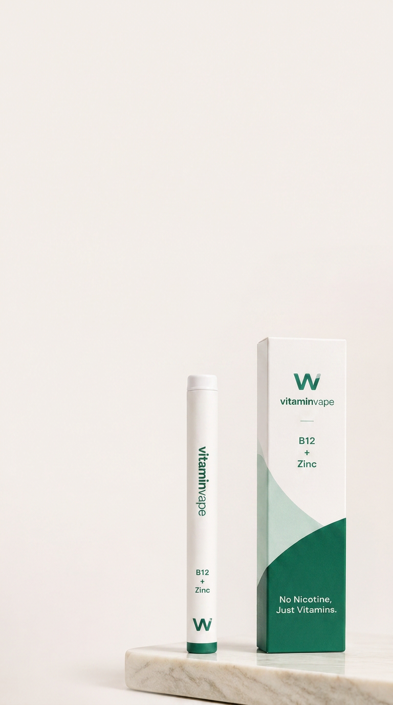 vitaminvape — le stick et le coffret B12 + Zinc posés sur du marbre
